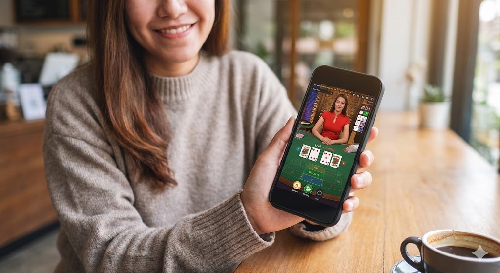 คนกำลังเล่นบาคาร่าออนไลน์บนมือถือ