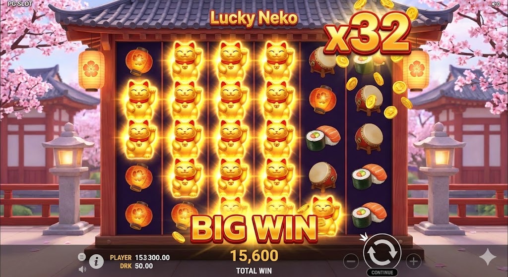 รีวิวเกม Lucky Neko สล็อต pg แมวนำโชค ตัวคูณเยอะ