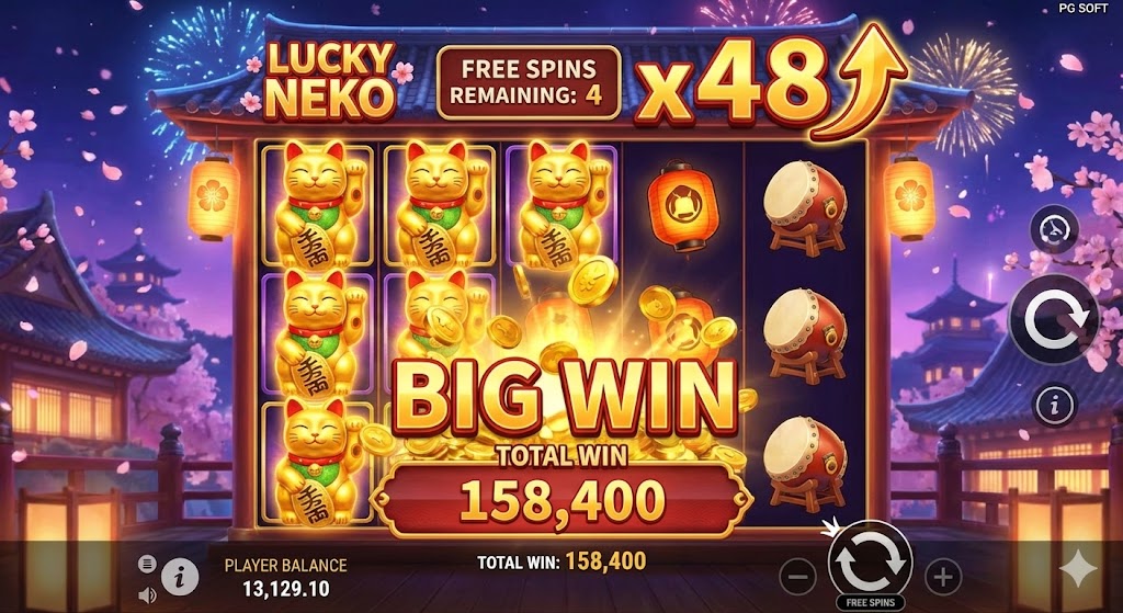 เทคนิคฟรีสปิน Lucky Neko ตัวคูณสะสมไม่รีเซ็ต