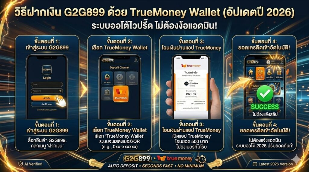 ขั้นตอนวิธีฝากเงิน G2G899 ผ่านแอป TrueMoney Wallet ด้วยระบบออโต้