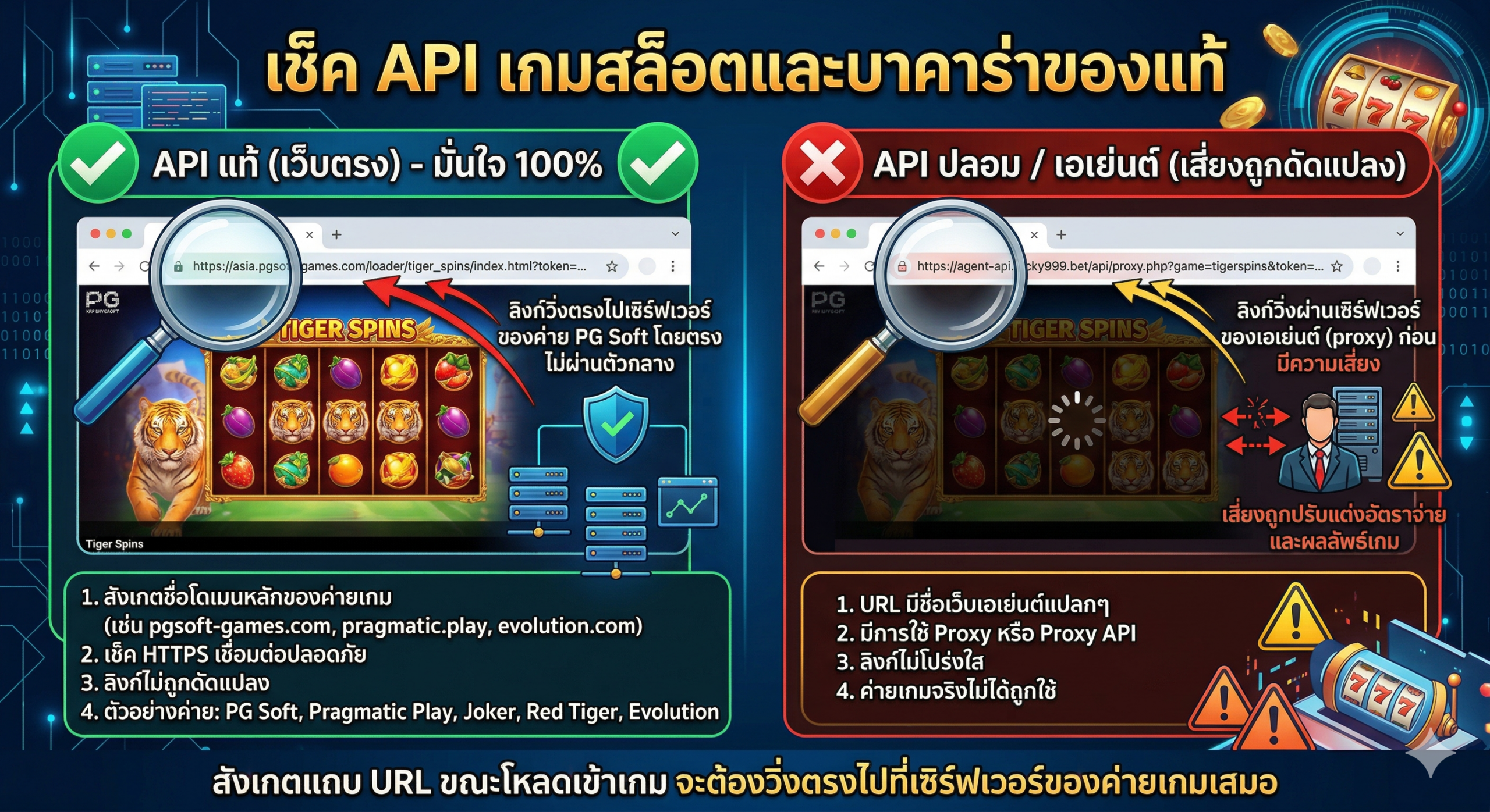 วิธีตรวจสอบระบบ API แท้ของค่ายเกมสล็อตและบาคาร่าผ่านเบราว์เซอร์